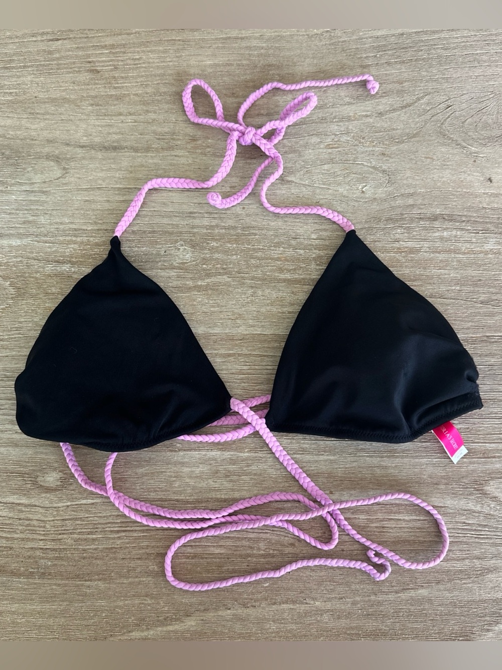 Victoria’s Secret Black And Pink Triangle String Bikini Top M